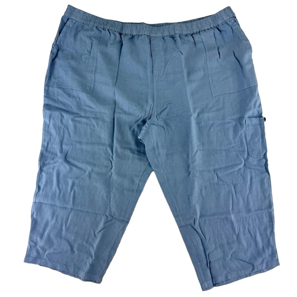 Susan Graver Pure Easy Linen Utility Crop Pants 4X Faded Chambray Blue